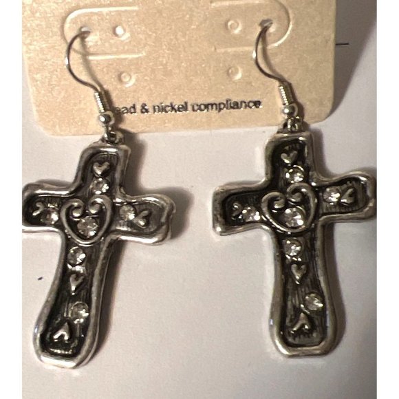 No. 3 Silver-Tone & Crystal Cross Earrings - Picture 6 of 6